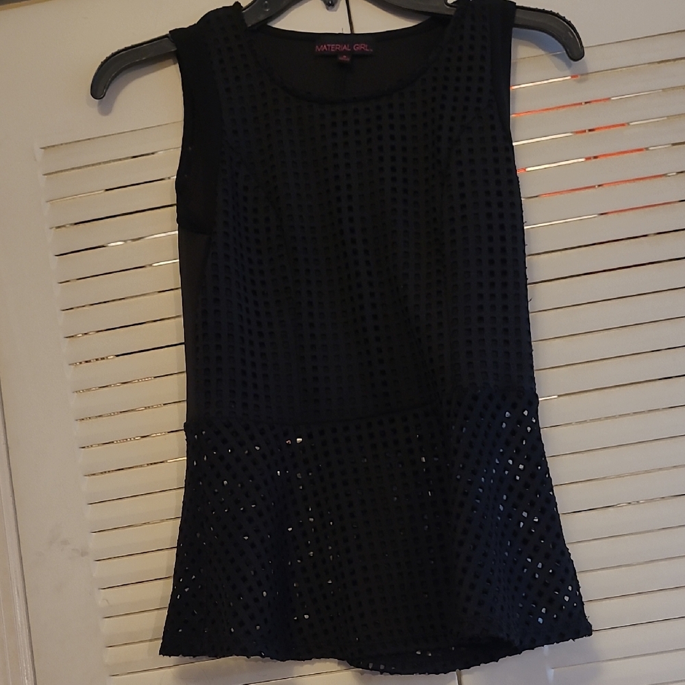 Material Girl Black Textured Peplum Blouse. Bottom Peplum Is See Through.